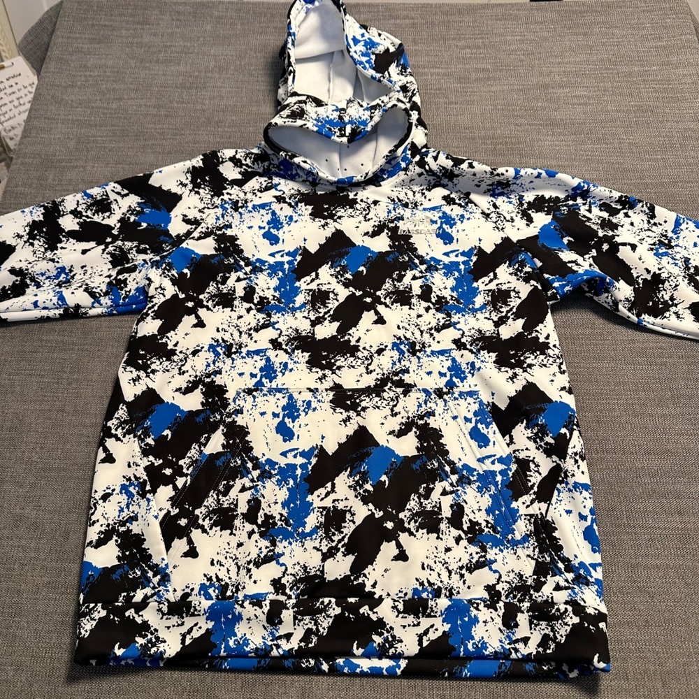 BASSDASH Hoodie Mens L Blue Black Splatter Camo  Performance Fleece Lined